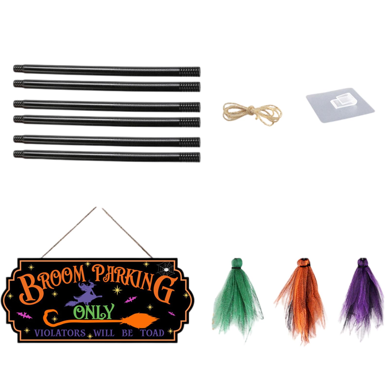 Tsophreniq Bewitching Broomsticks Parking Plaques with 3 Brooms Wood Sign for Halloween Celebration Front Porch Decoration Creative Garage Decoration