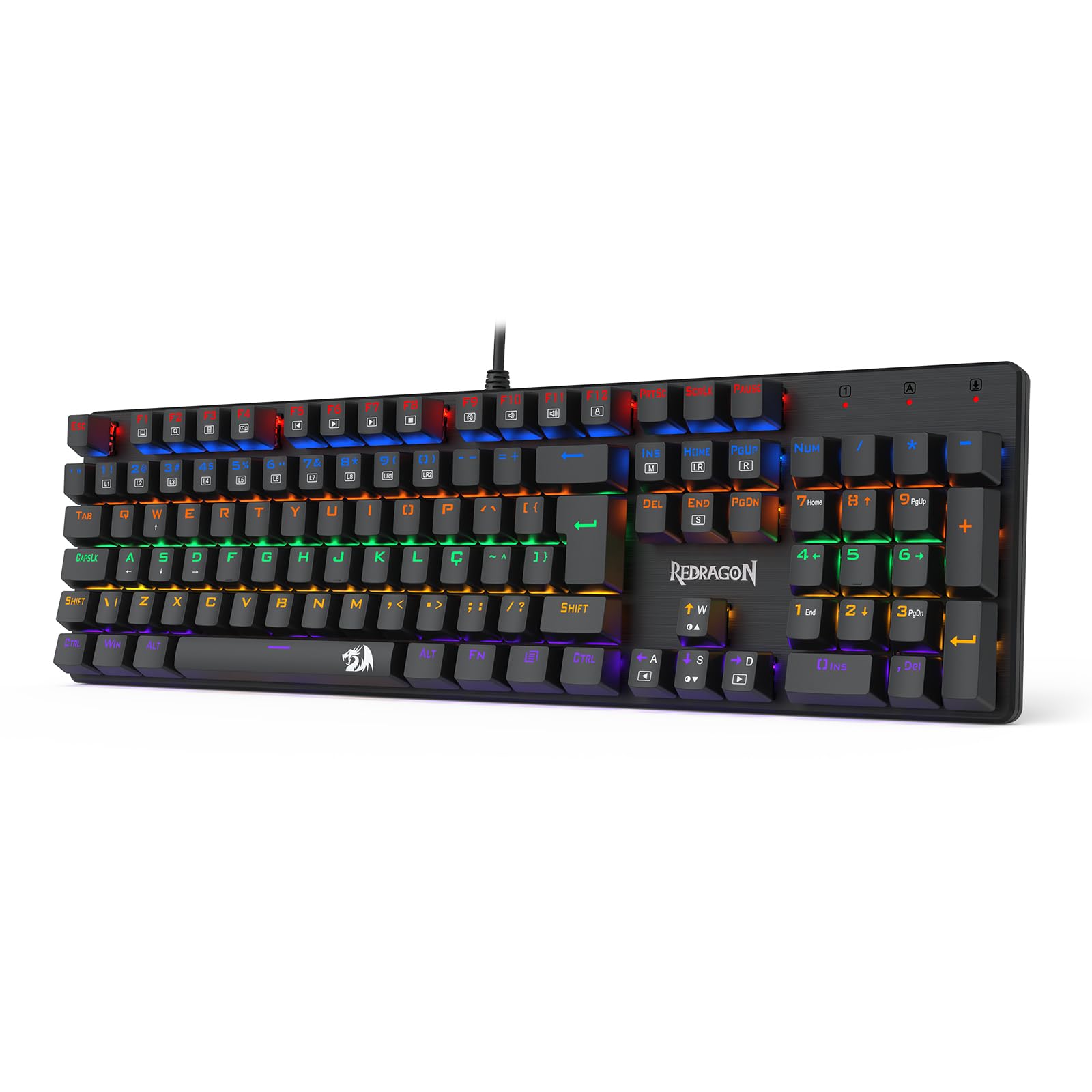Teclado Mecânico Gamer Switch Blue Led Rgb 7 Cores Rainbow 12 Funções Anti Ghosting Abnt2 Usb para Pc Computador Notebook Mac