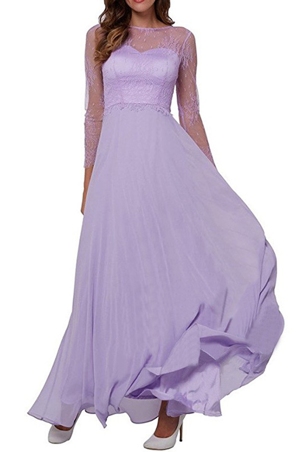 SUNVARY Long Sleeves Woman Floor Length Wedding Guest Bridesmaid Dresses Chiffon