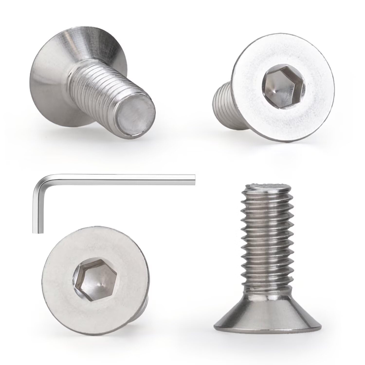 M6 x 18mm 20 Pcs Flat Head Socket Cap Screws, Countersunk Bolts, DIN 7991, 304 Stainless Steel, Fully Threaded, Bright Finish, Allen Hex Drive,