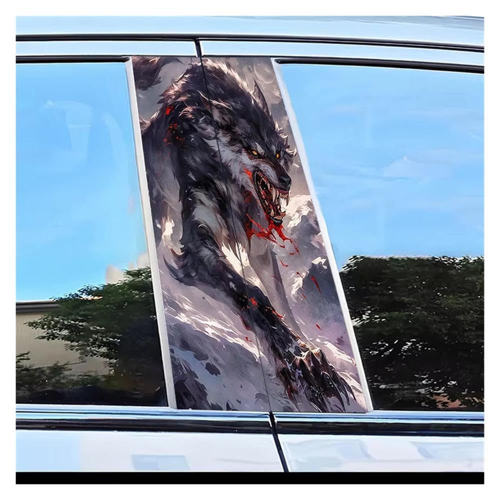 Dabhuoc One Color Car Parts 2 Pcs Car Center Column Decal Demon Wolf Pattern Scratch Resistant Film