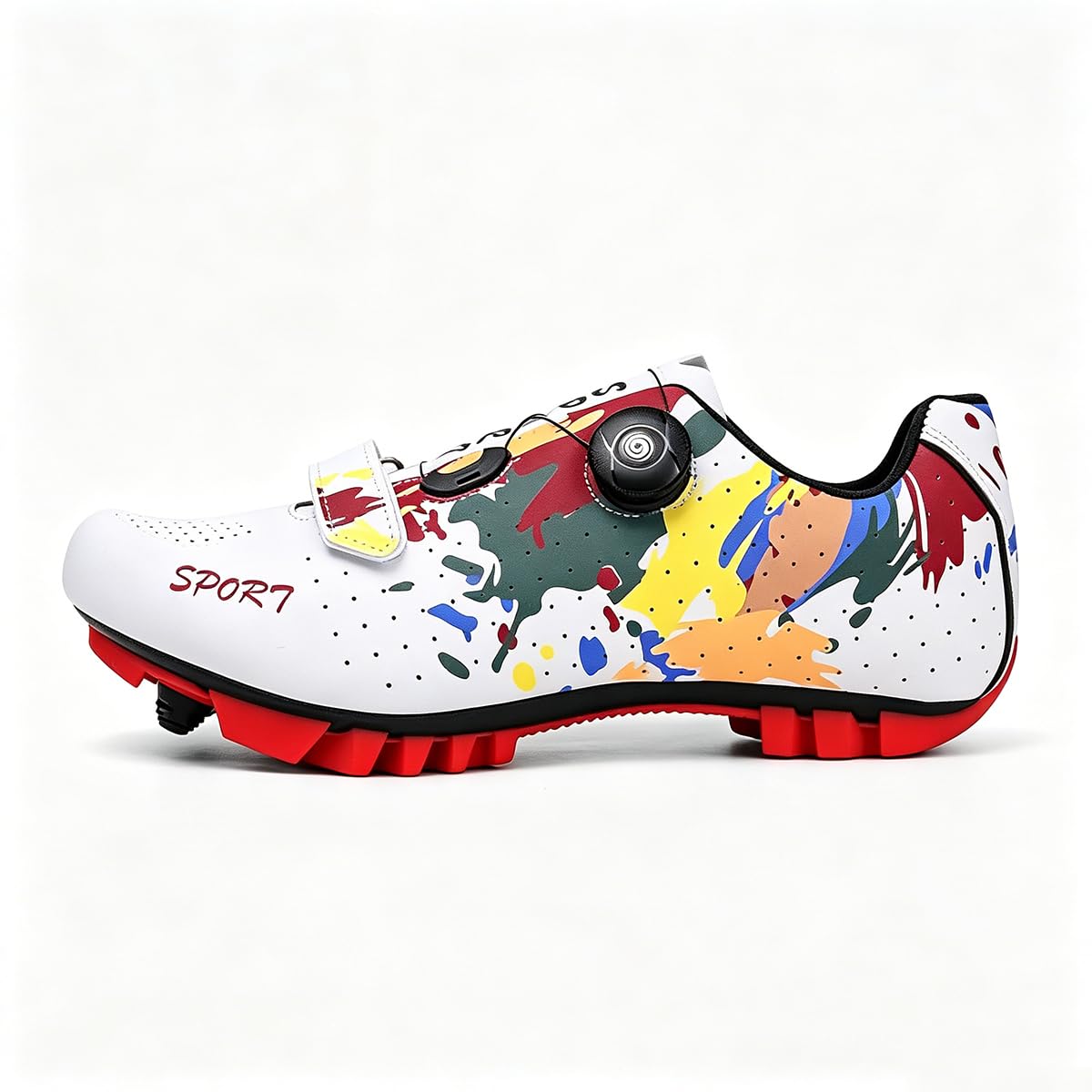 Scarpe da Ciclismo Uomo Donna Scarpe Mountain Bike Graffiti Colorati Scarpe da Bici MTB Traspirante Antiscivolo con 2 Bulloni e Tacchetti
