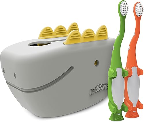 Dr. Brown's Cepillo de dientes para bebés y niños pequeños, paquete de 2 unidades, de 1 a 4 años, y cubierta de boquilla de baño para bebés CleanUp