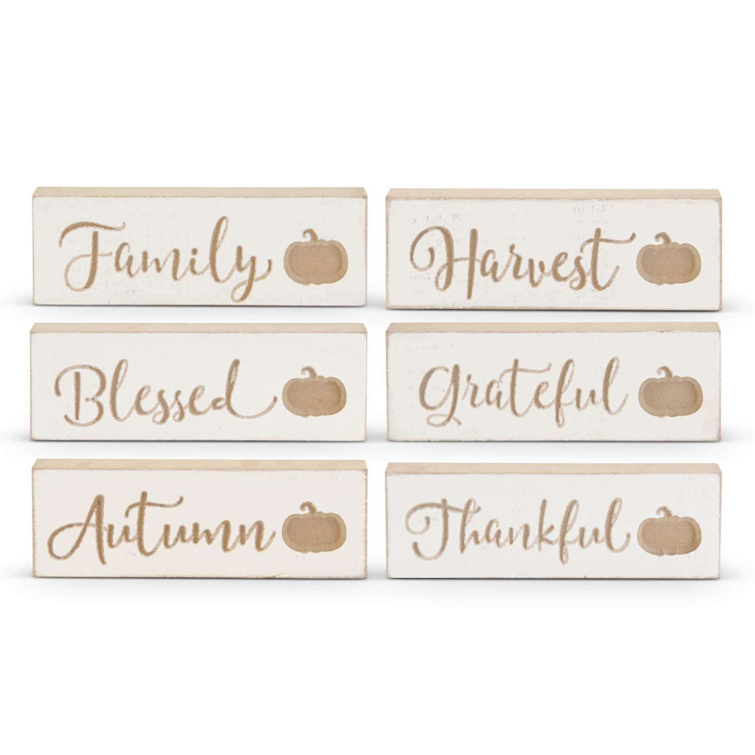 K&K Interiors 41639A Assorted Engraved Wood Harvest Message Tabletop Signs (6 Styles), White