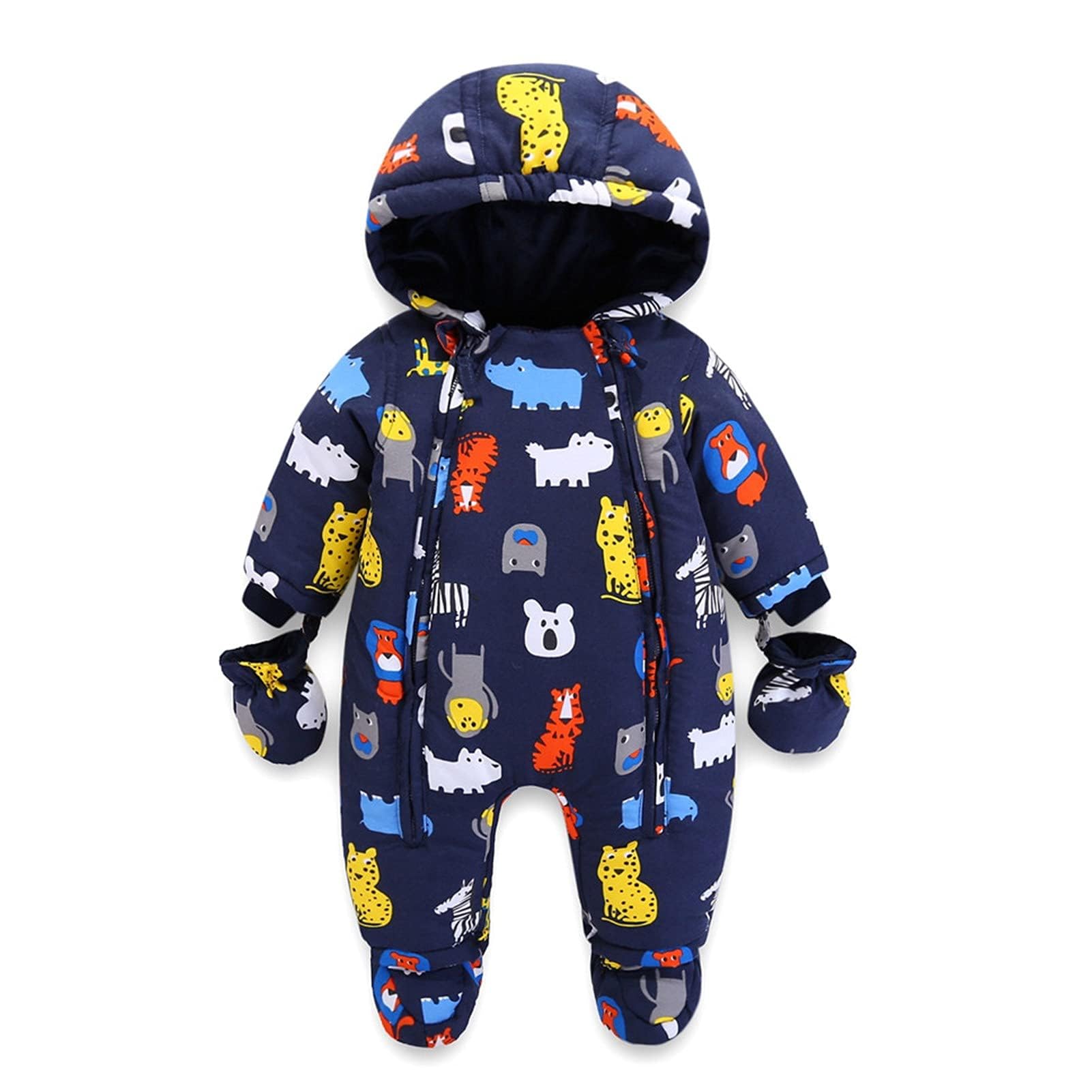 Bambino Tute da Neve Inverno Pagliaccetto Body con Cappuccio Infantile Jumpsuit Ragazza Ragazzi Tuta Footies con Guanti Spesso Tutine Neonato Maniche Lunghe per 3-24 Mesi