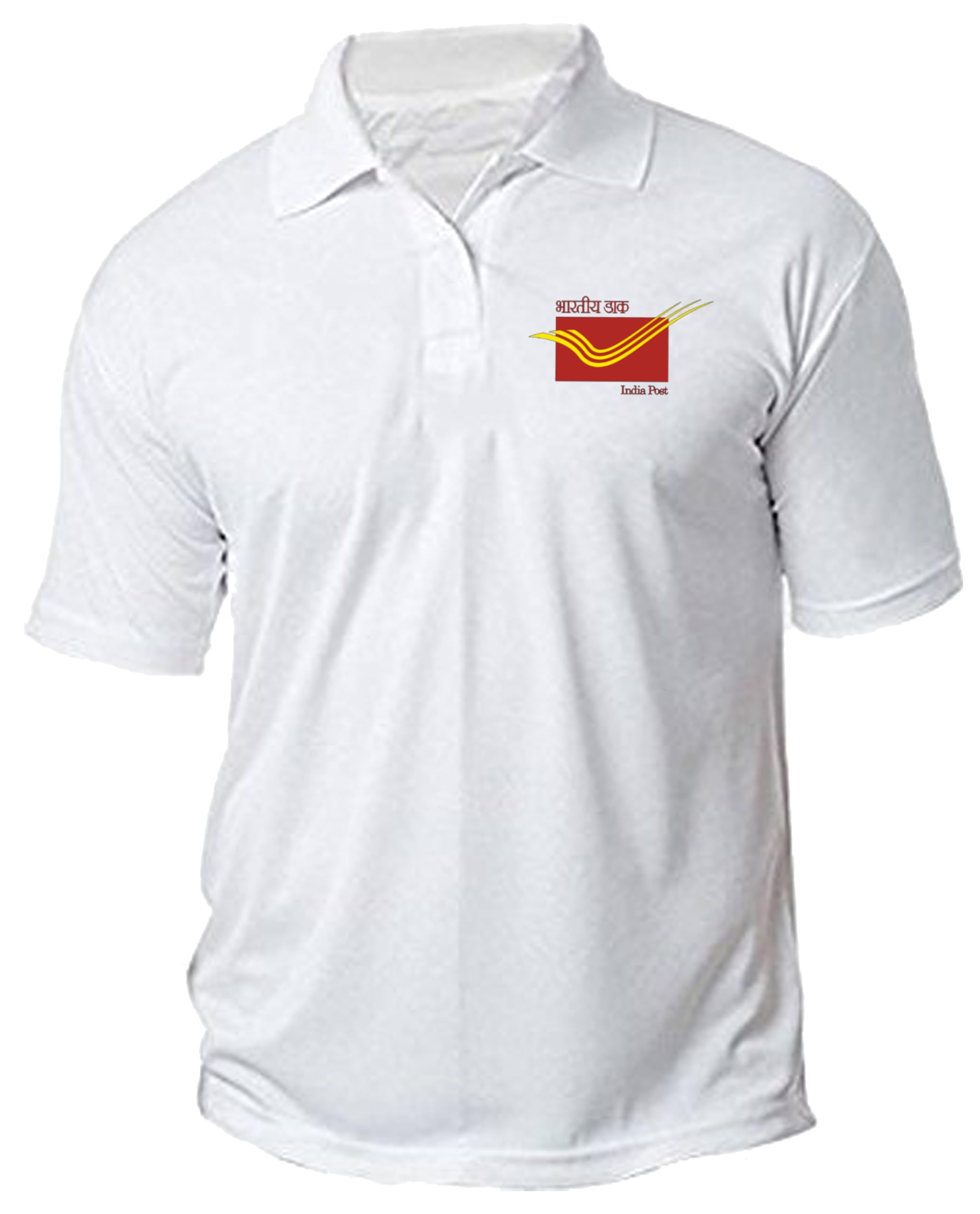 Indian Post Office Logo Printed Printed Polo/Collar Half Sleeve Company Branding Post Office Staff T-Shirt for Men and Women (L, White)