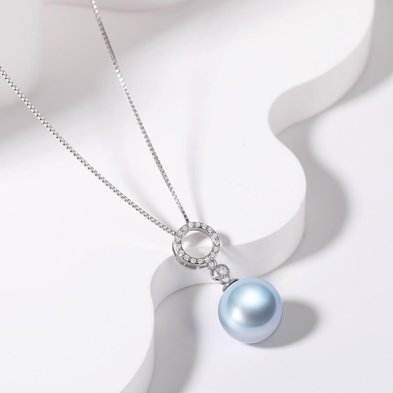 Round 12MM Pearl Pendant Necklace, Blue Black Pink Purple Golden Cultured Pearls S925 Sterling Silver Necklace, 18+2In Adjustable Chain, Elegant Jewelry Gifts for Women Mother Wife - Image 2