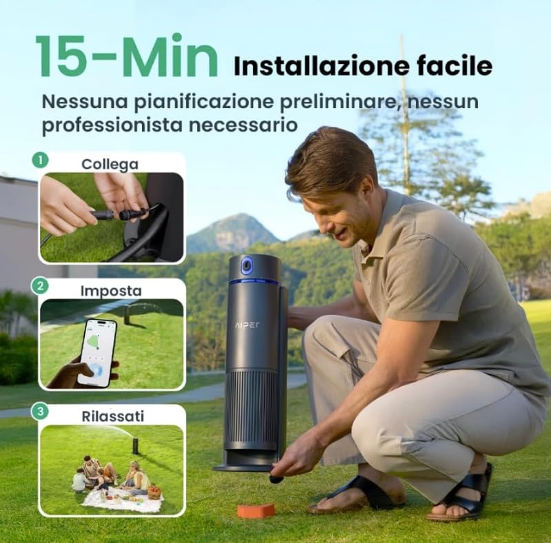 Aiper IrriSense 2 Irrigatore Smart WiFi per Giardino, Sistema di Irrigazione Automatica Intelligente, Copertura fino a 445 m², Controllo da App, Programmazione Automatica (Irrisense) (Irrisense 2)