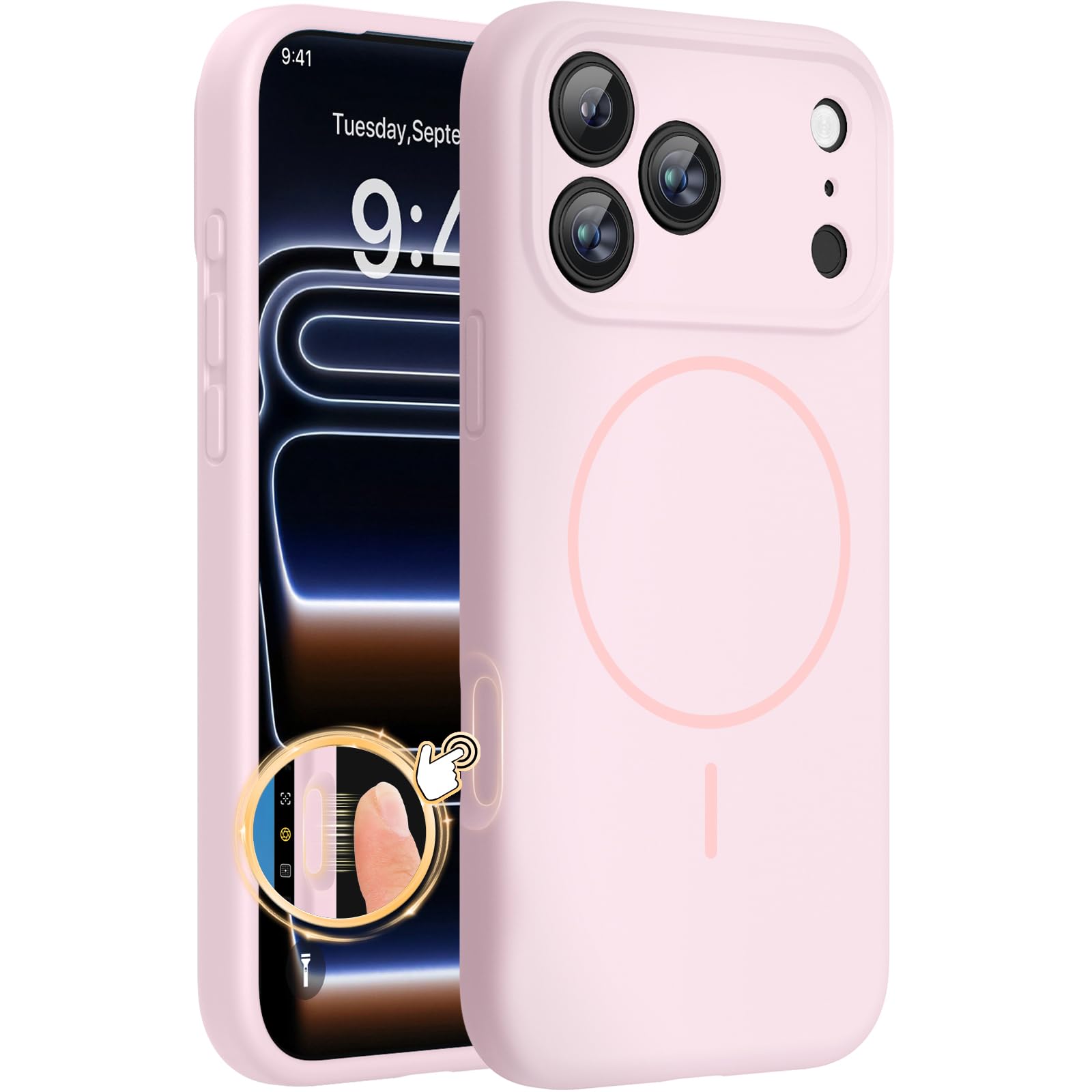 miracase Magnetic for iPhone 17 Pro Max Case, Compatible with MagSafe, Integrated Silicone Camera Control Cover, 3.0mm Thicken Shockproof Drop Protection Phone Case for 17 ProMax, Sand Pink