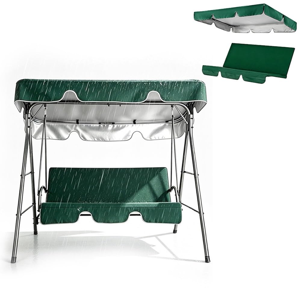 164×114 195×125cm Toile De Balancelle De Jardin avec Toit Et Coussin Imperméable Toit De Rechange pour Balancelle Extérieur Anti-UV(Green,98x73in/249x185cm)