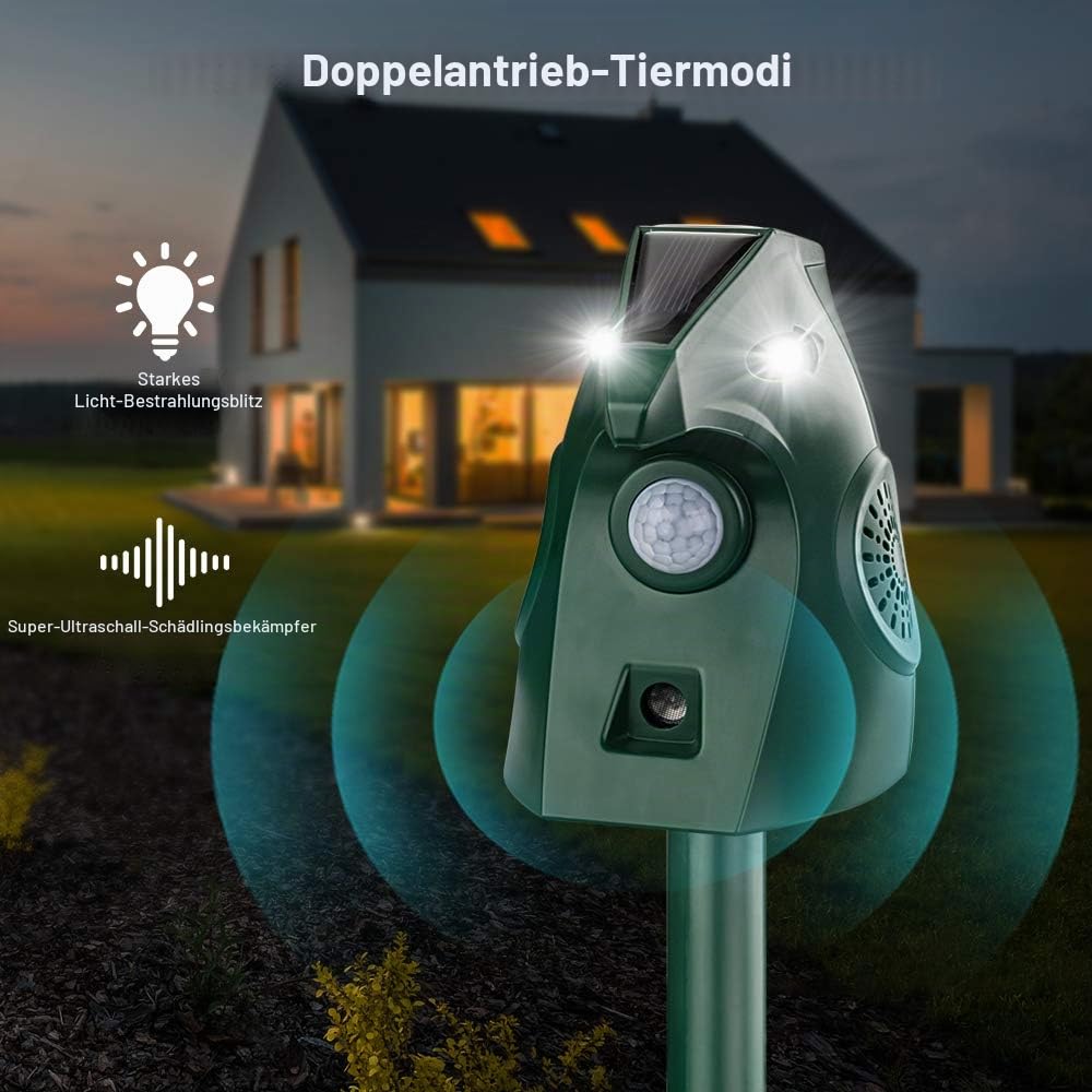 Solarbetriebenes Katzenschreck für Garten, Katzenschreck Ultraschall Solar wasserdichte, Garten Katzenabwehr Marderschreck USB Aufladung, Automatisch Katzen Tiervertreiber für Hunde, Tauben