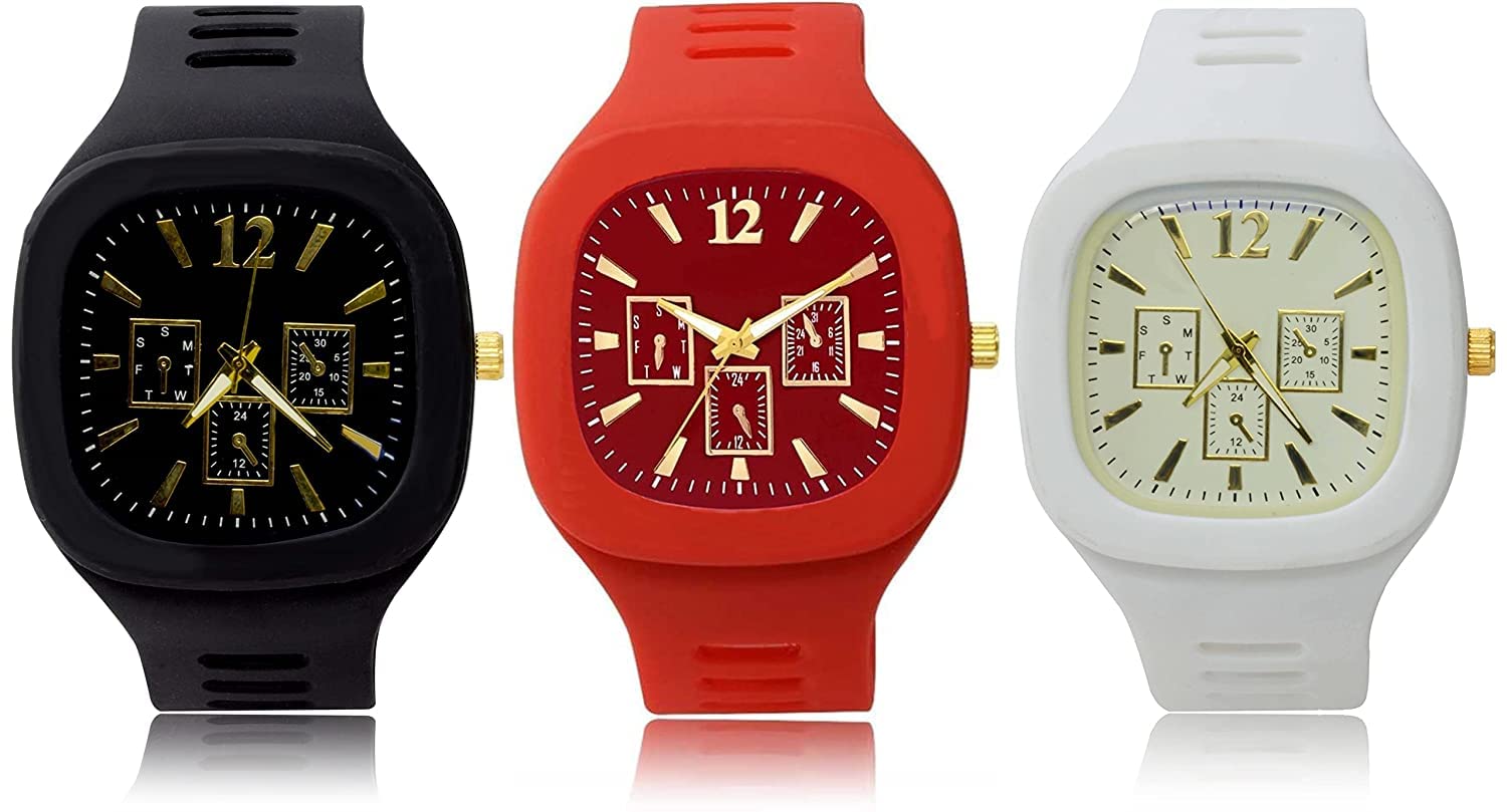 Royal Collection Mens New Analogue Silicon Rubber Belt Watches Combo (Pack of 3) for Men & Boys (Black, Red, White) (B0BSNCLLDJ) Amazon Price History, Amazon Price Tracker