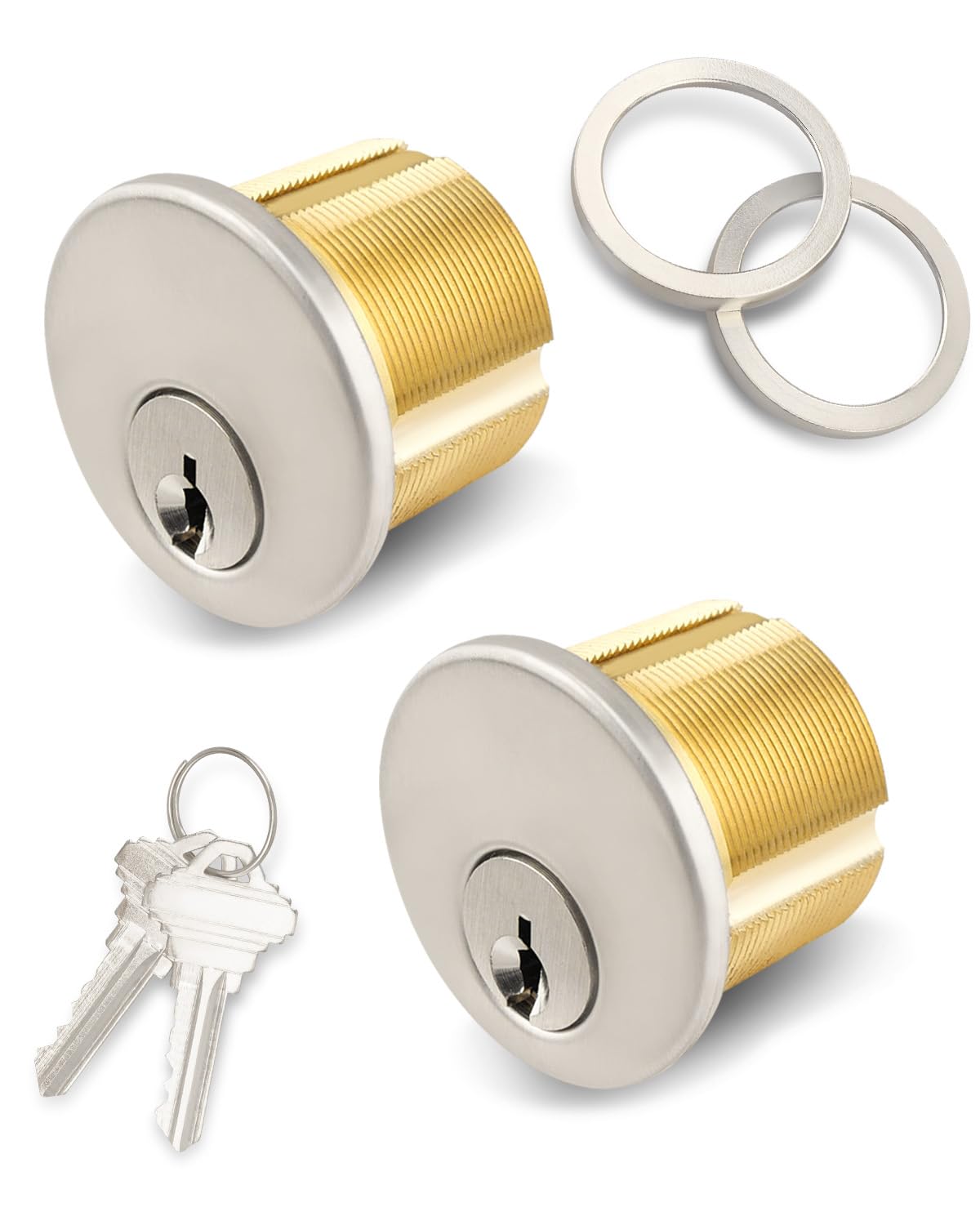 2 Pack Brass Mortise Cylinder Lock with SC Keyway, Standard Commercial Storefront Door Lock Mortise Cylinder