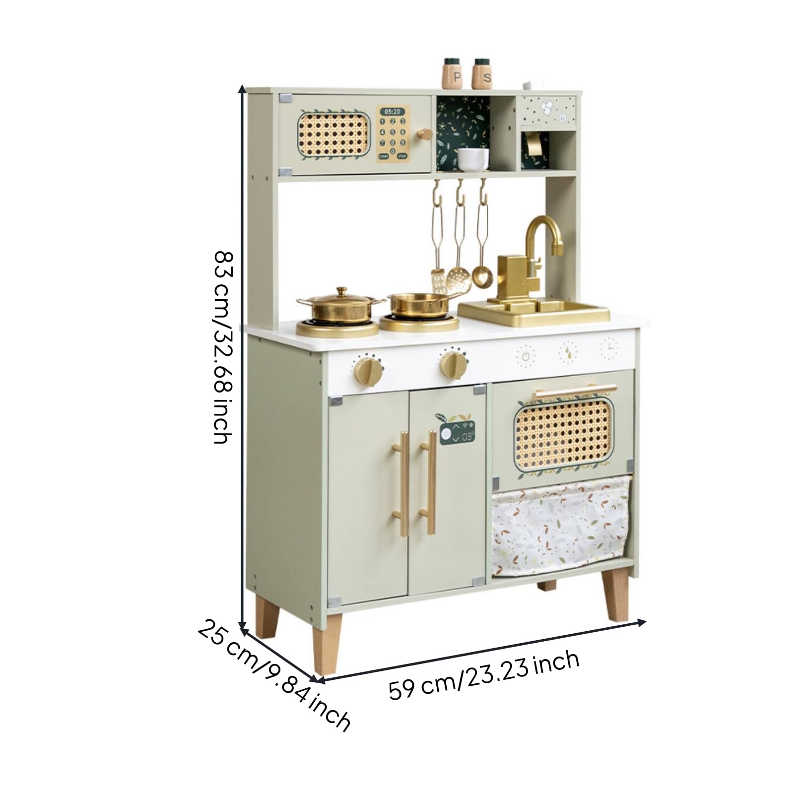 Cucinotta in Legno per Bambini Robusta Resistente, Giocattolo con Accessori, Scandinavo, in Legno, per Cameretta, stanza giochi, Asilo