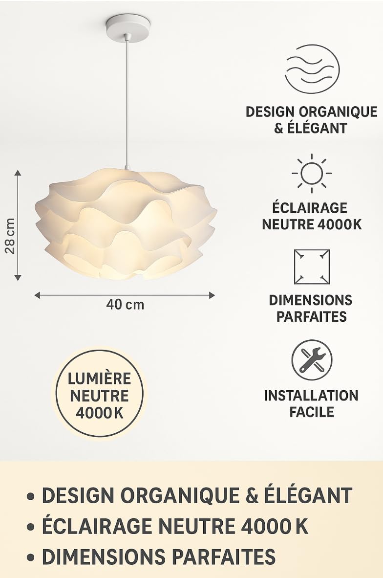 KONTARBOOR Suspension Design Moderne – Ø 40 cm x H 28 cm –Métal et Acrilyque -