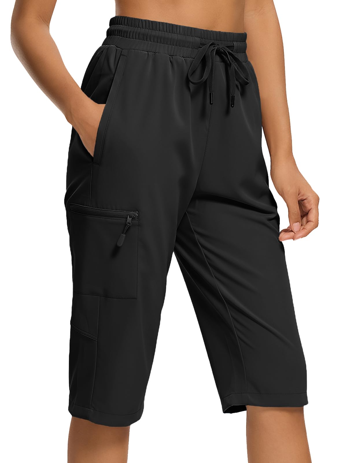 DEVOROPA Women's Hiking Long Shorts Knee Length Lightweight Quick Dry Cargo Athletic Bermuda Beach Shorts with Zipper Pockets