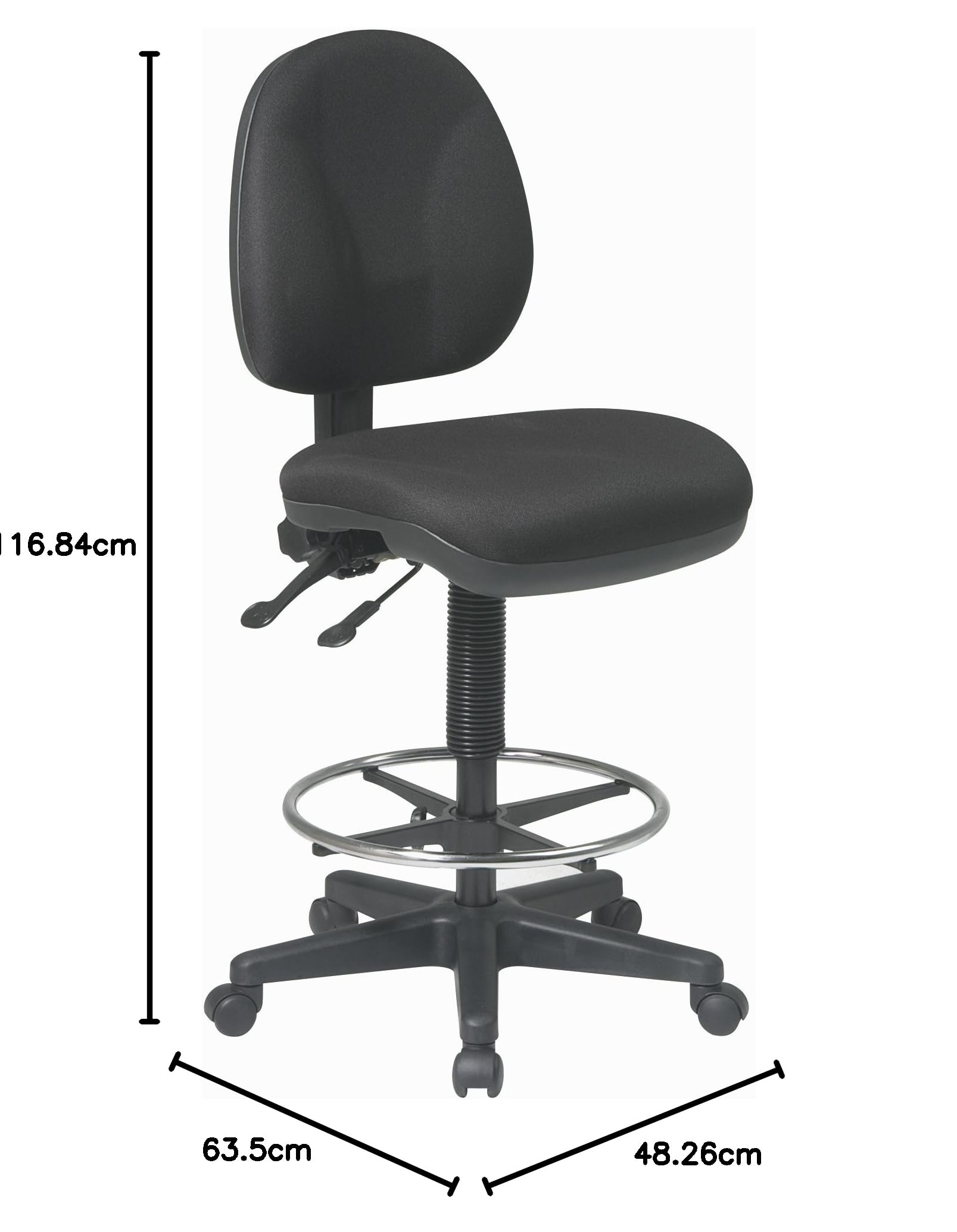 Office Star Silla de Dibujo neumática con Soporte Lumbar y reposapiés Cromado Ajustable, Color Negro
