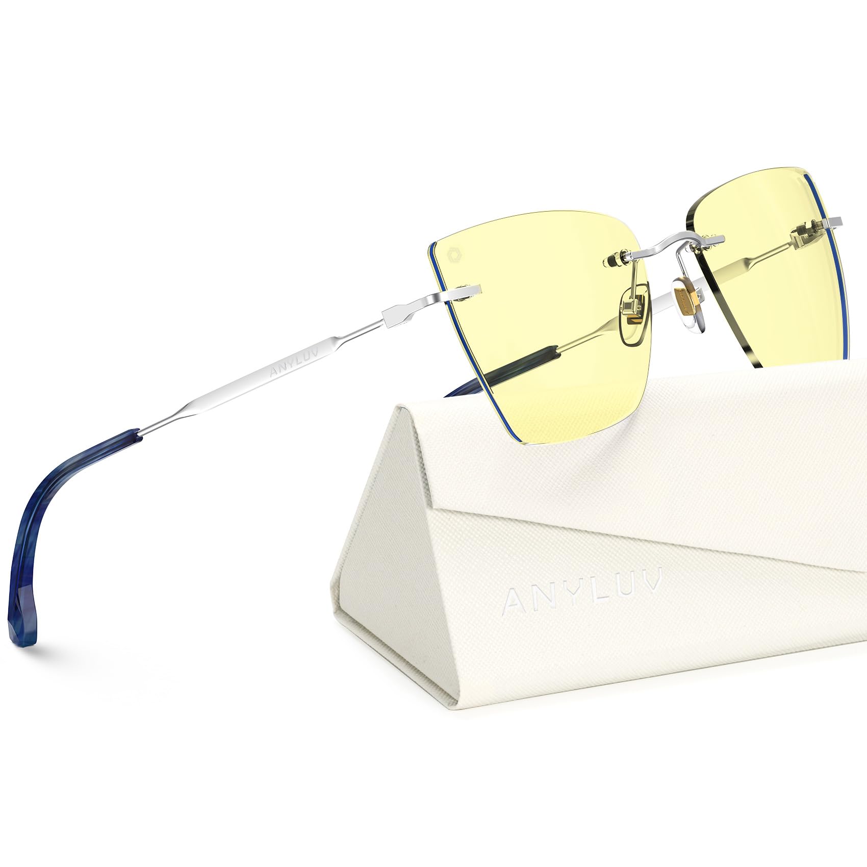 ANYLUV Rimless Blue Light Glasses for Women/Men, Fashion Lightweight Blue Light Blocking Glasses with Stylish Metal Temples