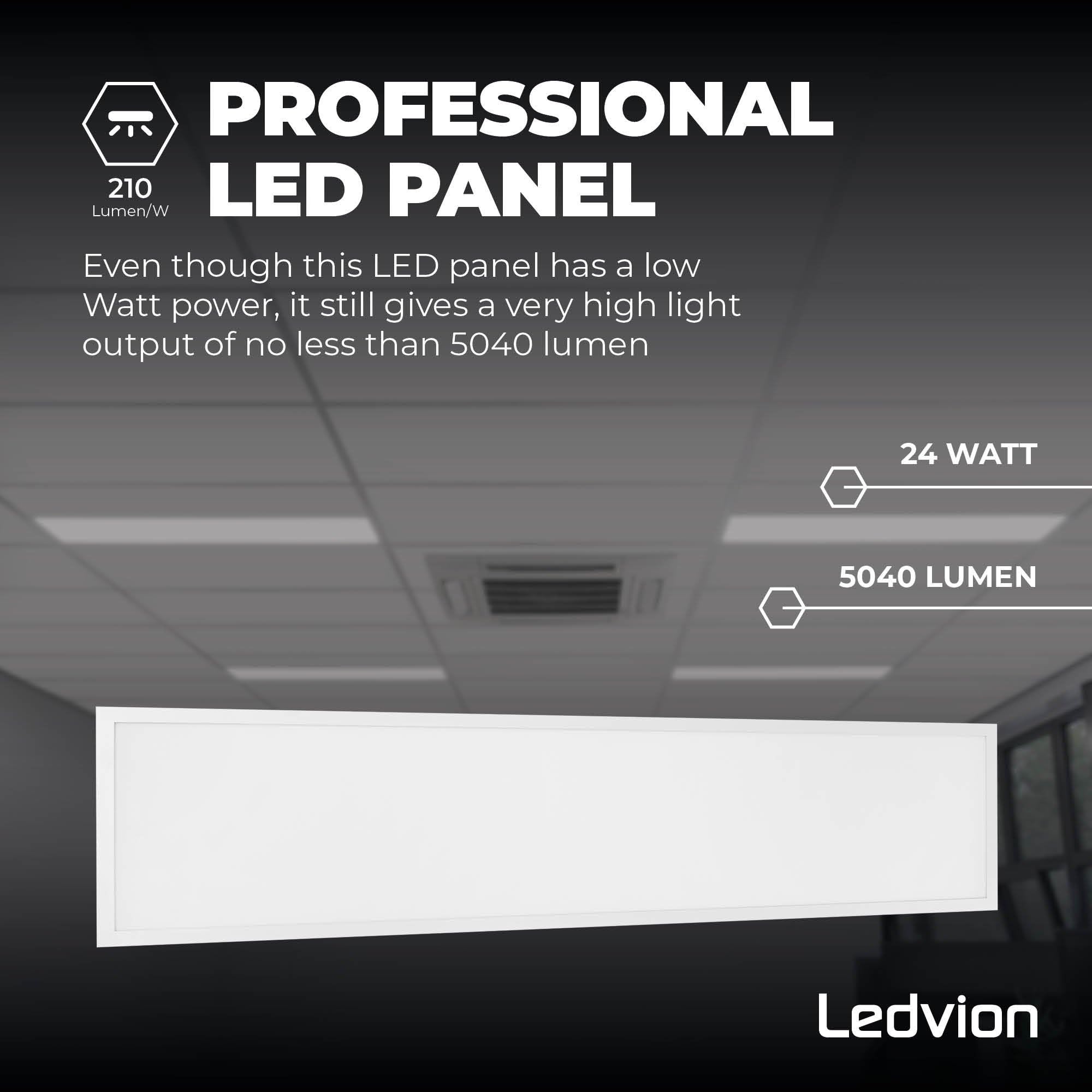 Ledvion - 6X Panel LED, 120x30, 24W, 6500K, 5040 Lúmenes, Luminaria Empotrada, Incluye Driver LED y Conector Rápido