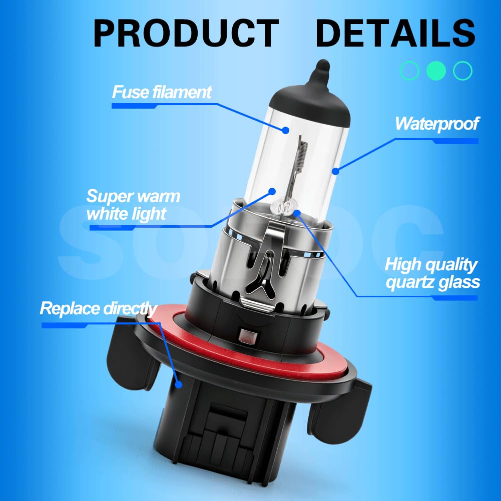 SOFOC-H13/9008 Halogen Automotive Faros Luz Antiniebla Bombilla Doble Haz P26.4T 12V 100/90W Blanco Cálido Super Brillante 2Pcs