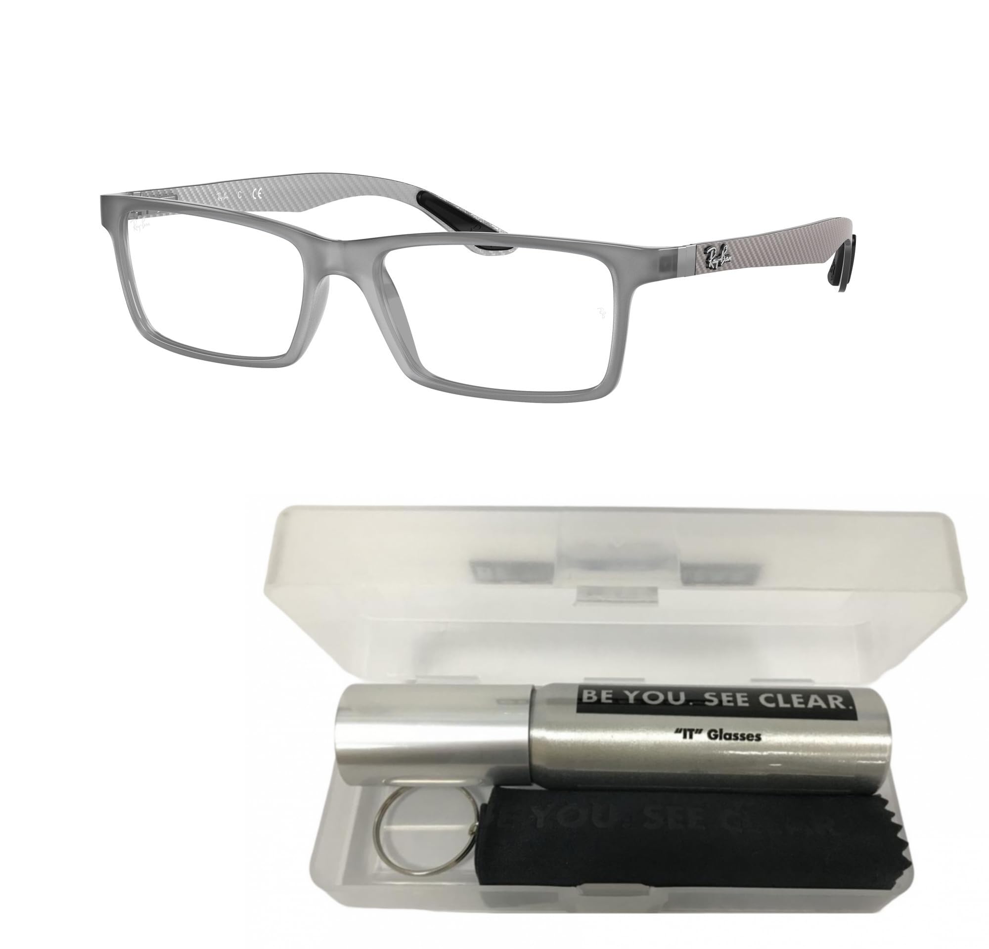 Ray-Ban RX8901 Eyeglasses Bundle: RX 8901 5244 Demi Gloss Grey and Eyewear Cleaning Kit