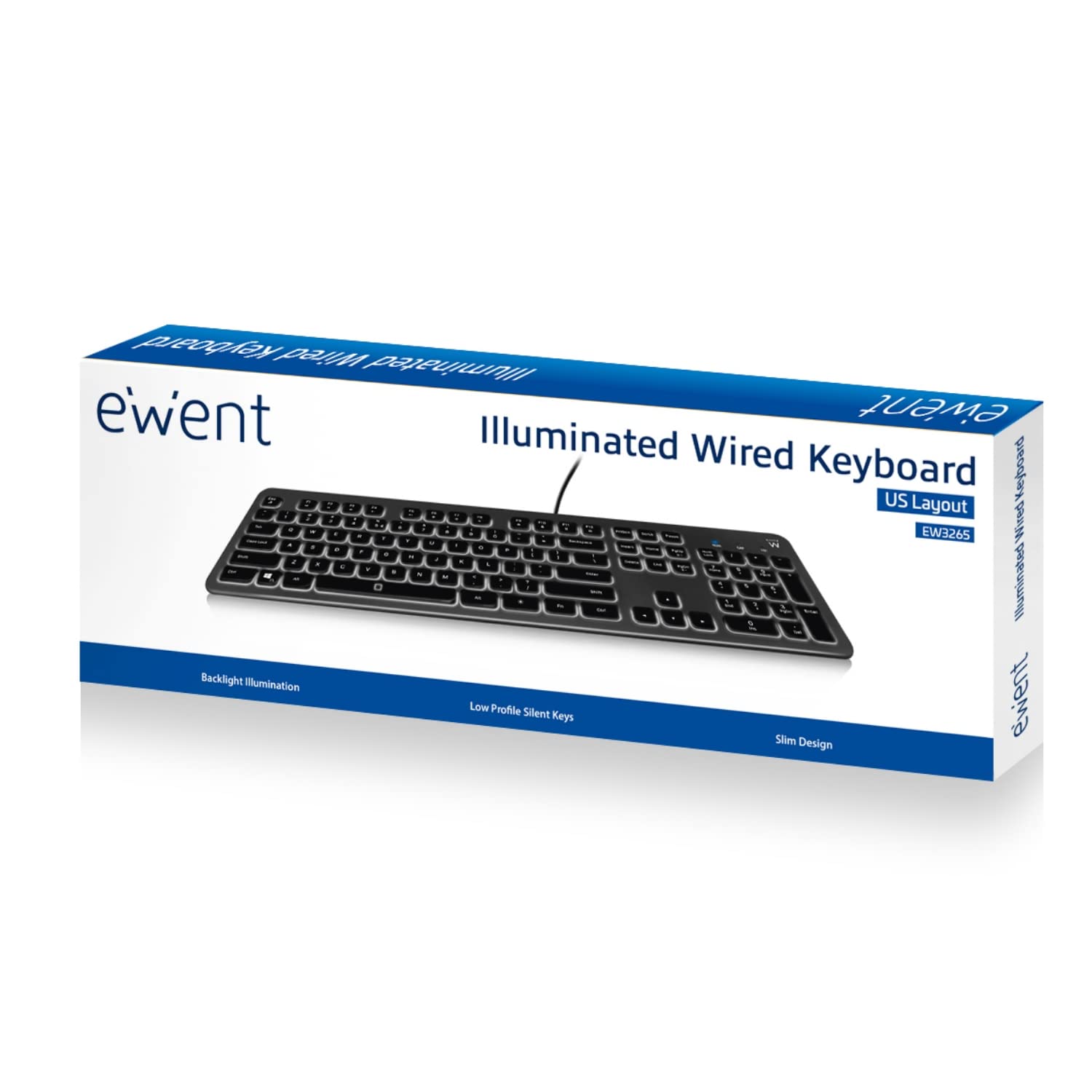 Ewent Tastiera retroilluminata a LED EW3268, cablata USB, dimensioni standard, caratteri grandi, layout QWERTY italiano, nero/grigio