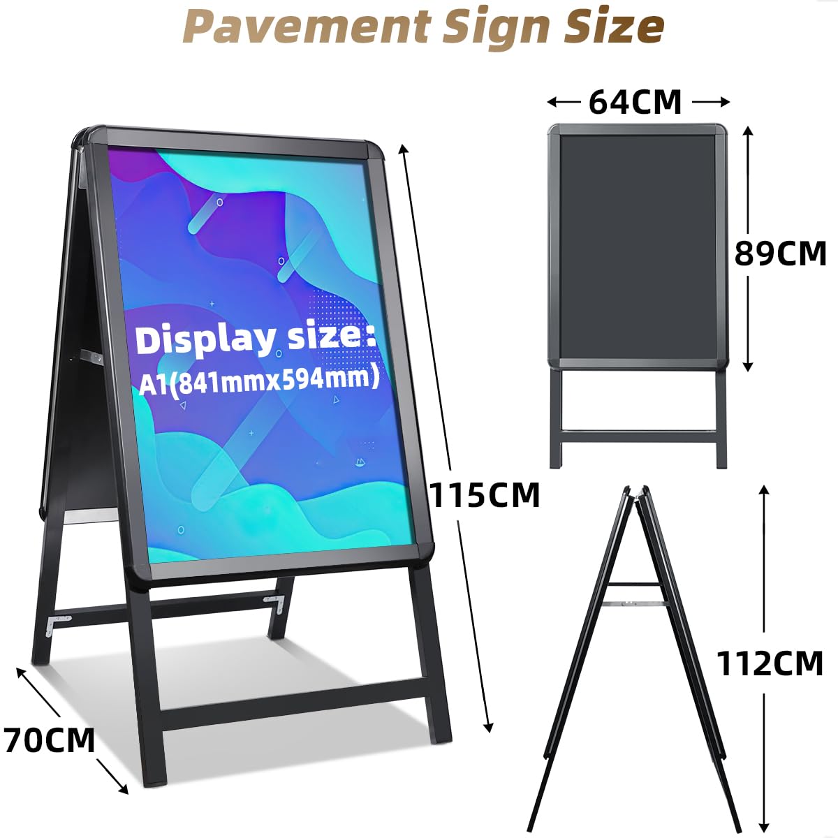 NewZeal A Board Pannello pubblicitario da pavimento A1 a doppia facciata Supporto in alluminio con cornice a clip per pubblicità esterna, nero