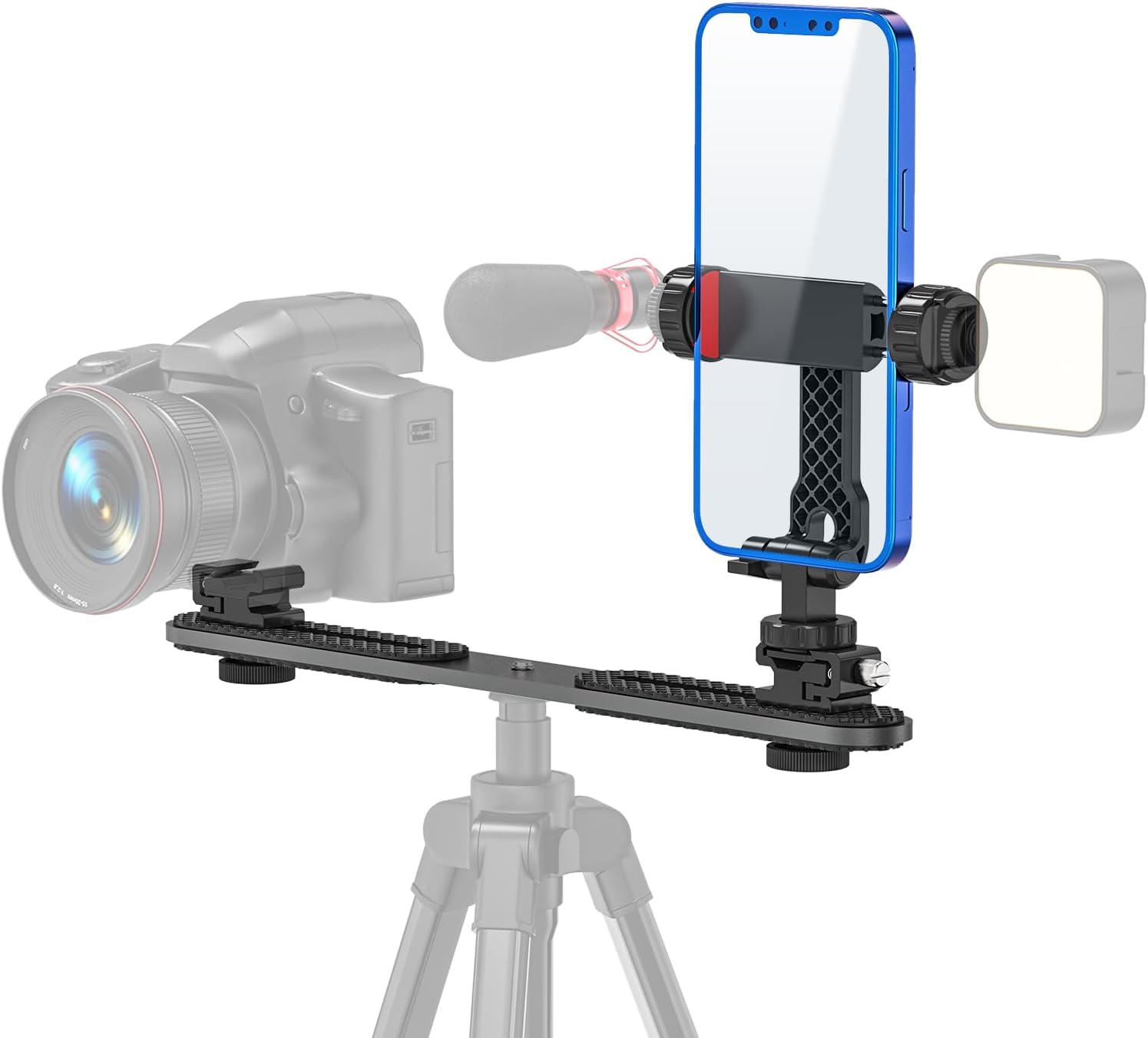 Metal Phone Tripod Mount, iPhone Tripod Mount 3 Cold Shoes & 1/4inch Thread, 360 Degree Smartphone Tripod Adapter for Video Live Streaming Vlogging Rig