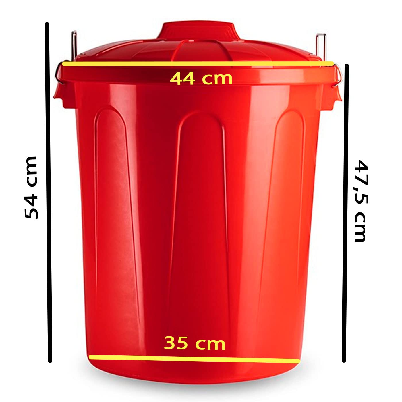 Acan Tradineur Poubelle industrielle avec poignées métalliques, plastique, poubelle avec couvercle, recyclage, fabriquée en Espagne (rouge, 51 litres)
