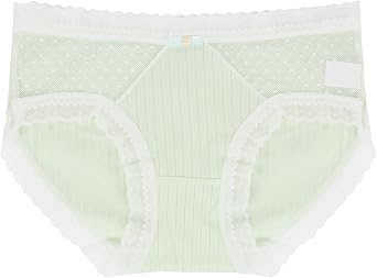 KELITCH Womens Cotton Brief Low Waist Full Coverage Ladies Panties Lace Outline Decorative Bow Green M