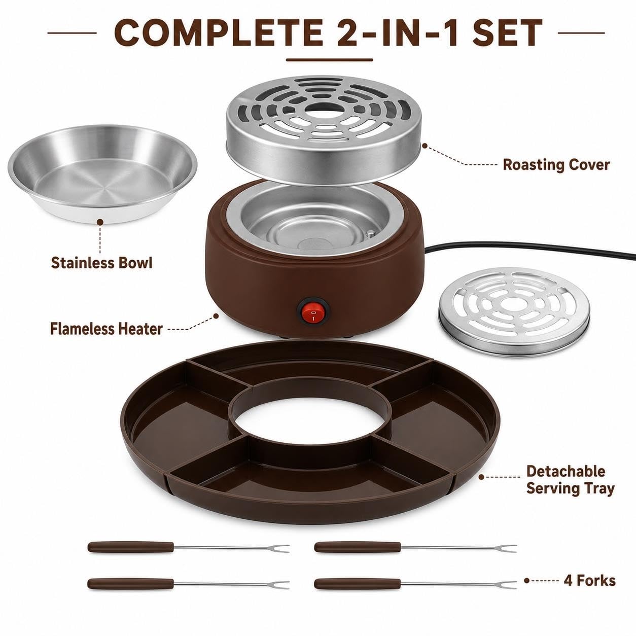 Juego de fondue de chocolate y máquina for hacer S'mores 2 en 1