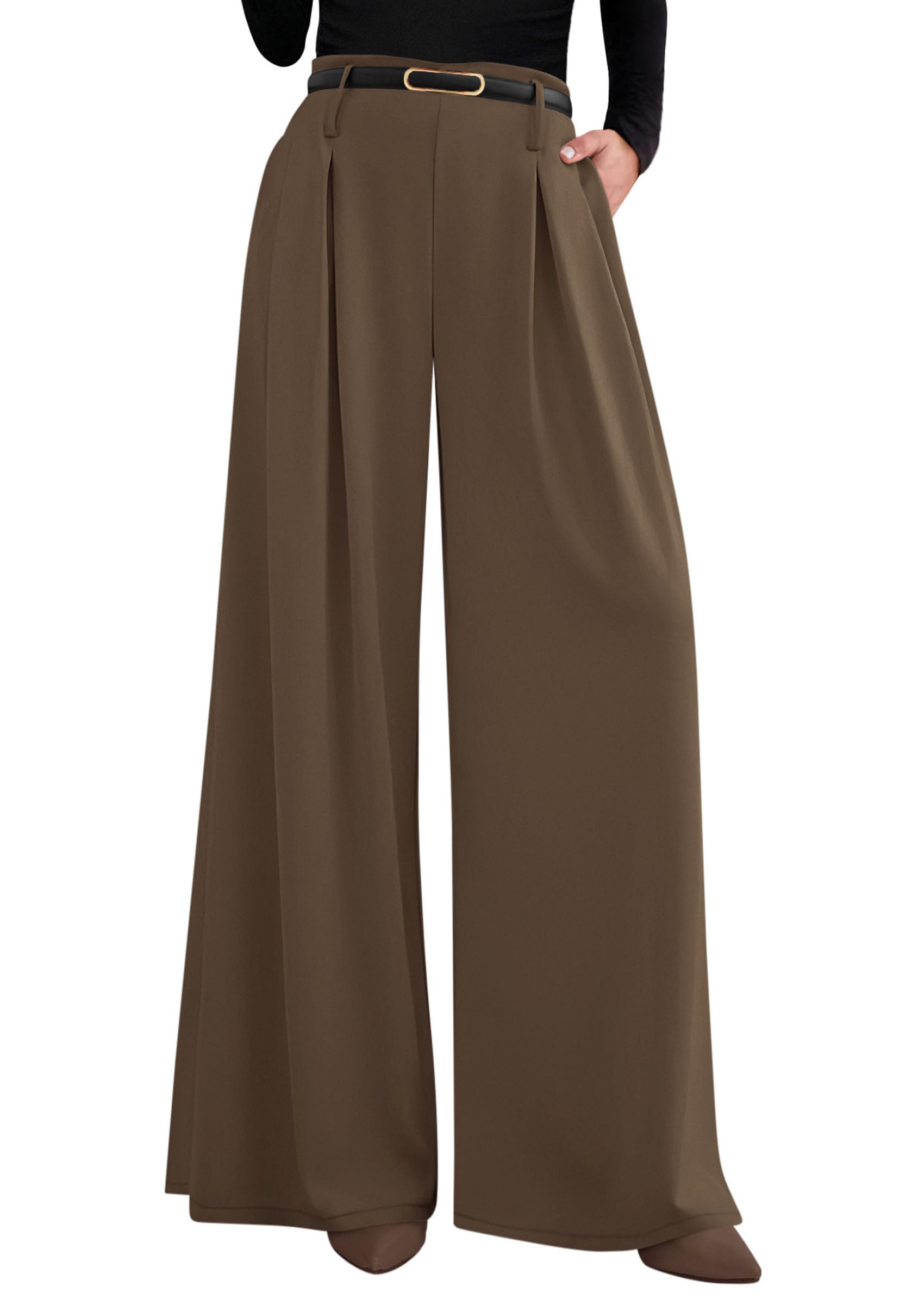 Photo 1 of ***BROKEN ZIPPER***
PRETTYGARDEN Womens Spring Trendy Wide Leg Trousers 2026 High Elastic Waisted Extra Long Flowy Loose Pleated Palazzo Work Pants (Light Brown,Small-Long)