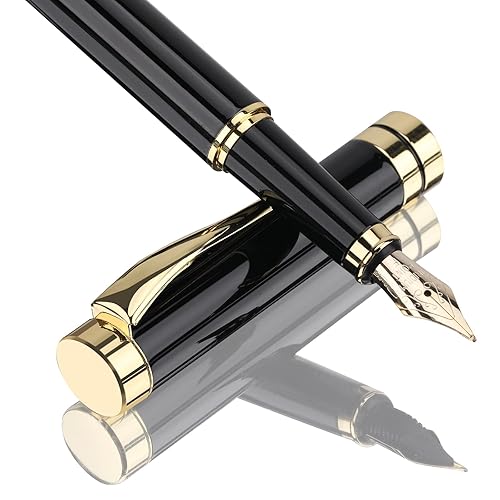 Tiankool Luxury Fountain Pen, Pluma de Tinta de Punta Fina, Conjunto de Regalo Exquisito para Hombres y Mujeres-Incluye 10 Cartuchos de Tinta y Convertidor de Tinta- Nice Pens - Negro