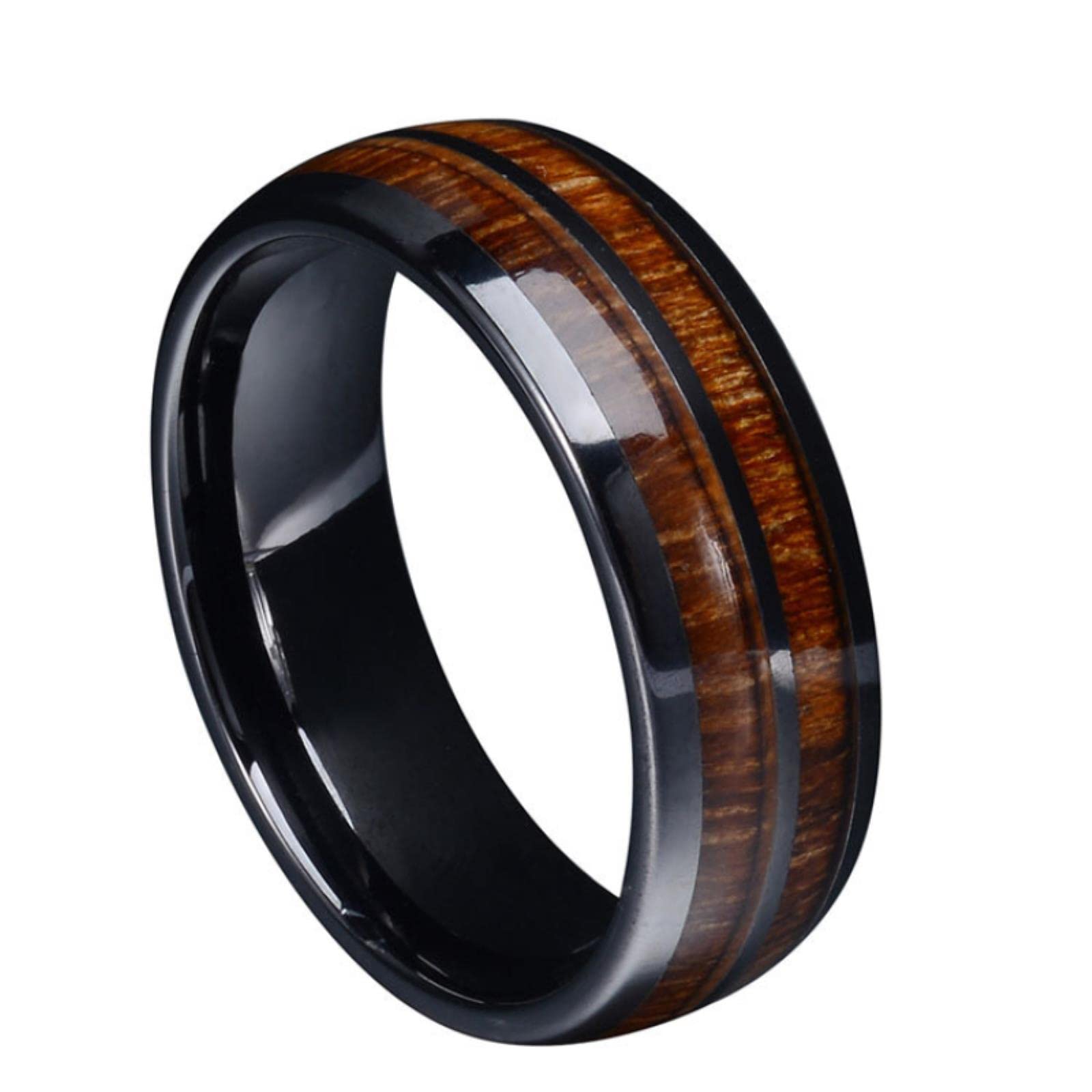 Mayiyaho Men's Black Tungsten Carbide Rings Inlay Hawaiian Koa Wood Abalone Shell Engaget Wedding Bands
