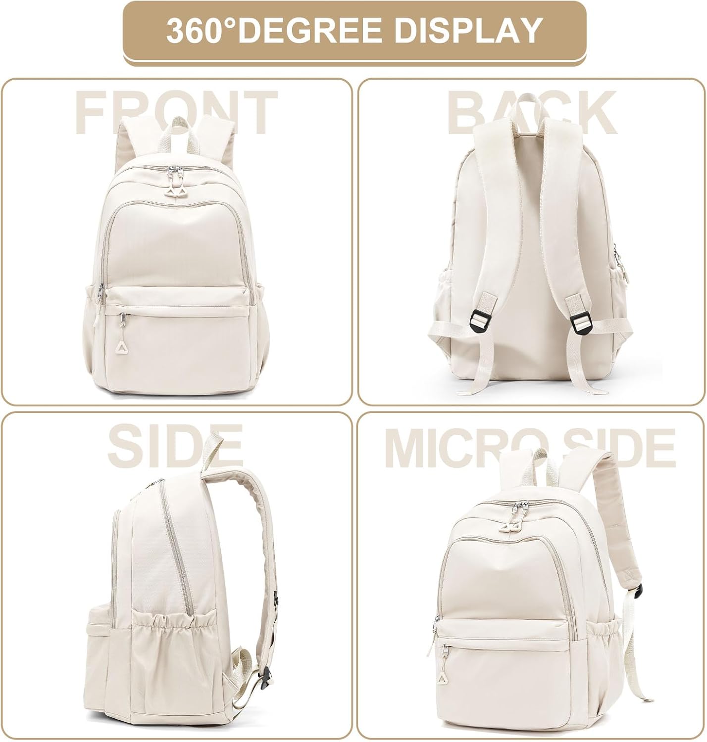 Casual Laptop Backpack for Women Men College Bookbag Waterproof Lightweight School Bag 15.6inch Laptop Daypack Large Capacity School Backpack for Teens Boys Girls (beige)