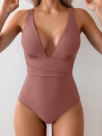 Eomenie Women's One Piece Swimsuit Tummy Control V Neck Bathing Suit
