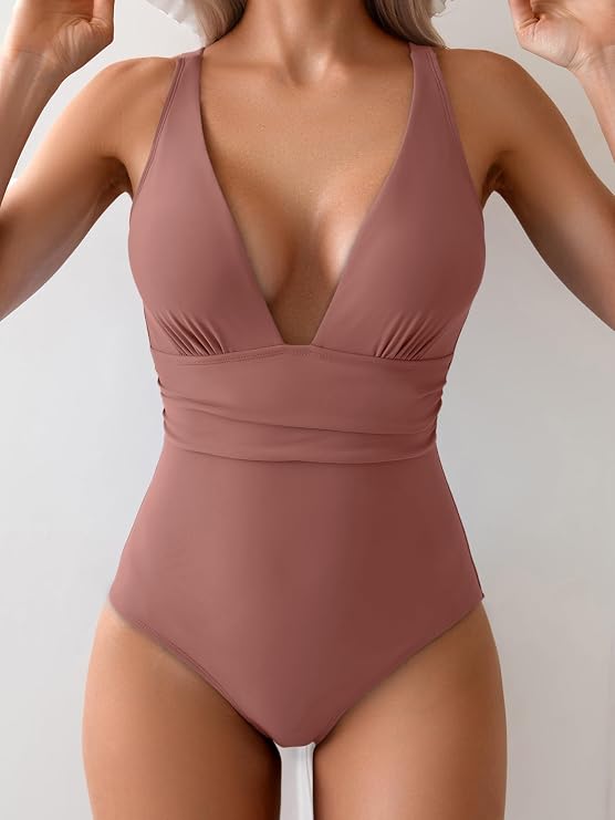 Eomenie Women's One Piece Swimsuit Tummy Control V Neck Bathing Suit