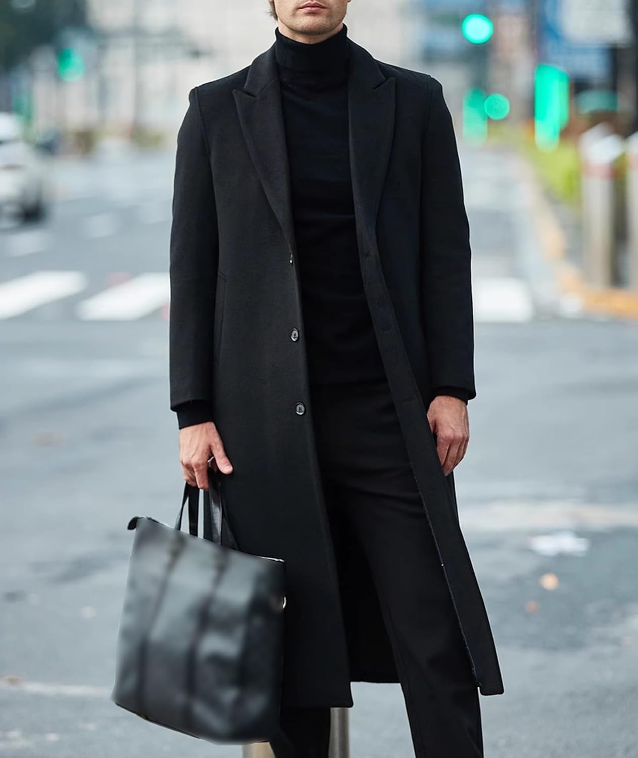 SOMTHRON Men's Winter Trench Coat Single Breasted Notched Lapel Peacoat Slim Fit Business Long Jacket Overcoat - Image 6