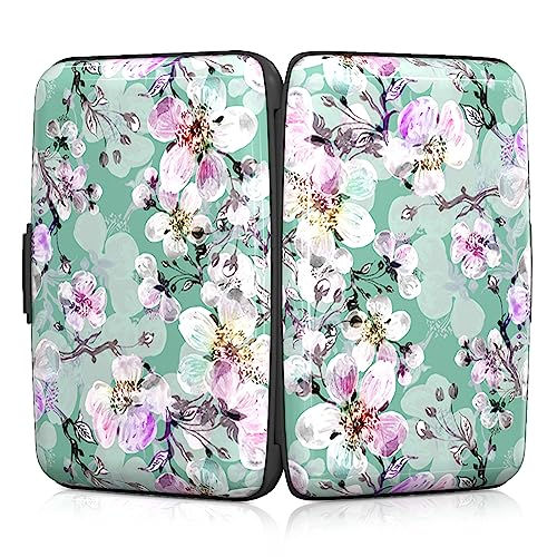 Image of Rimilak Aluminuml Credit Card Holder, Mini Credit Card Wallet RFID Blocking Slim Metal Hard Case for Women Men, Watercolor Flower