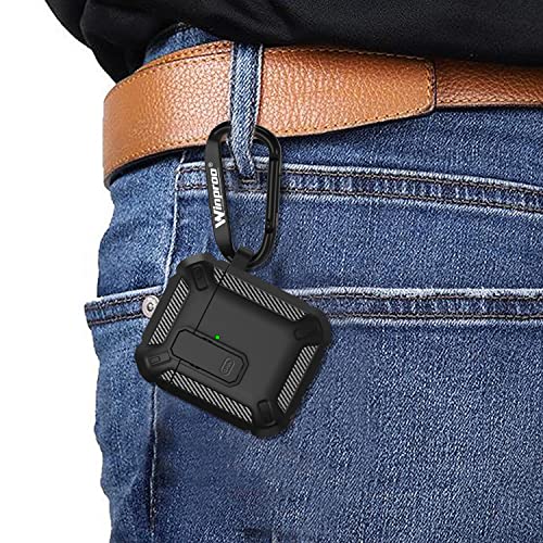Winproo Armor Airpods 2Nd & 1St Generation Case Cover With Lock Clip, Military Hard Shell Full-Body Shockproof Protective Case Skin With Keychain For Airpods 2Nd & 1St Gen (Black) #TOP7