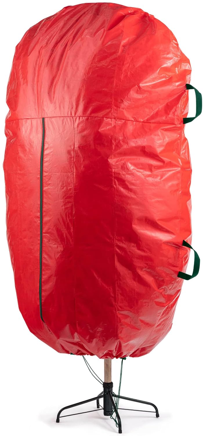 Sac de rangement vertical pour sapin de Noël de 2,7 m de haut, sac pour sapin de Noël en polyéthylène indéchirable ; livré avec cordon de serrage, fermeture éclair et poignées de transport, matériau