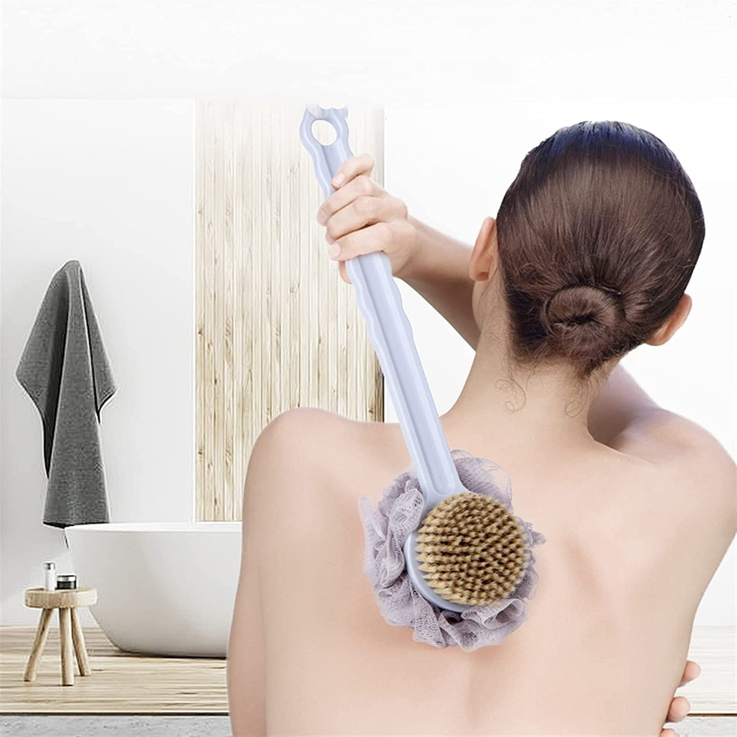 Duschkörperbürste, Backwäscher Bath Mesh-Schwamm mit langem Griff for Haut-Peeling-Bad, Massage-Borsten, die for nass oder trocken geeignet sind, Männer und Frauen