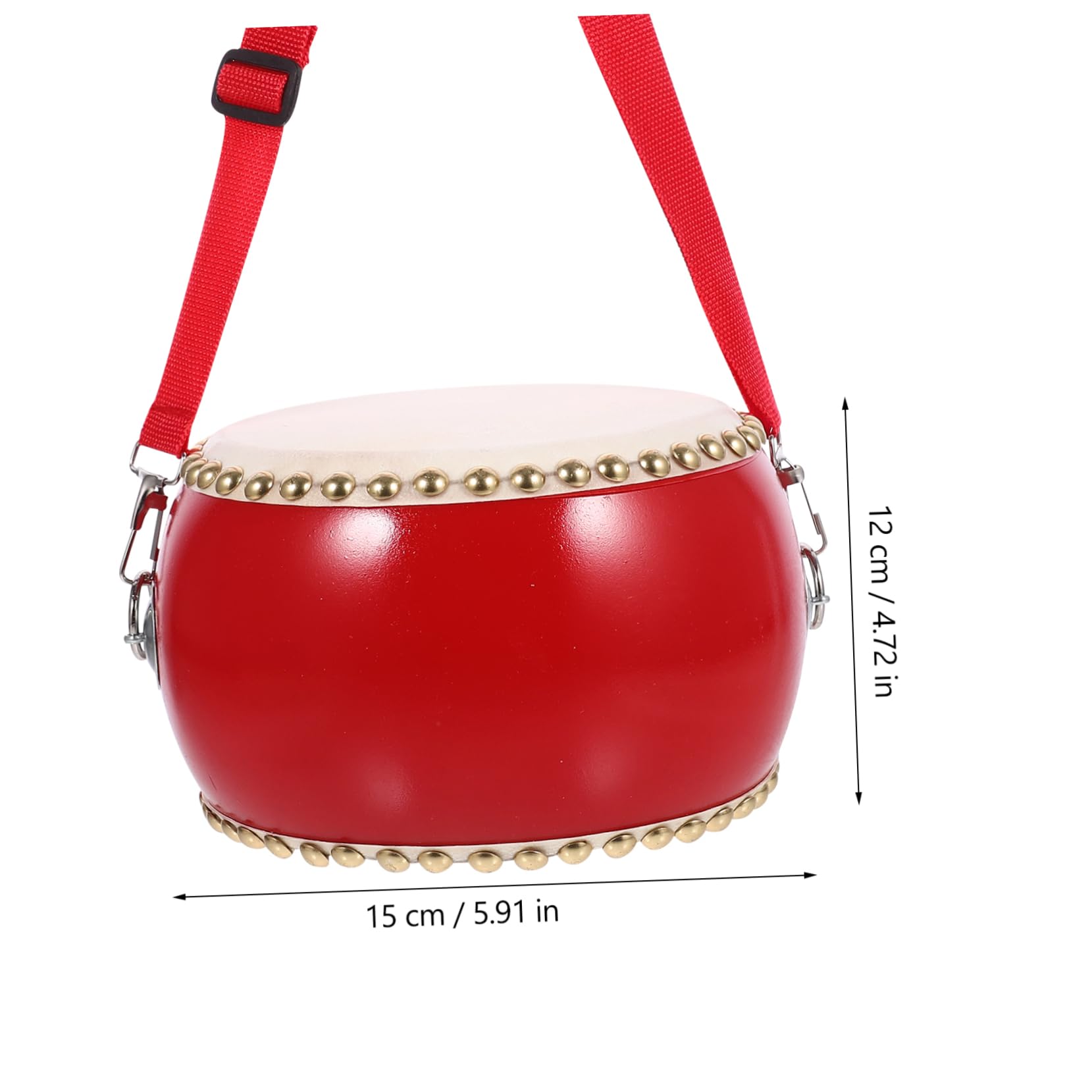 Tamburo Giocattolo in Legno e Pelle Bovina 15cm Rosso