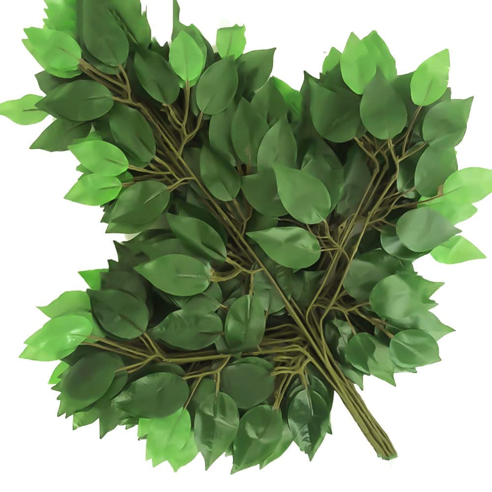 ALMENT Artificial Ficus Tree Leaves Branches | 3 Pcs Silk Green Leaves Plants for Wreath Benjamina Tree Indoor Outdoor Porch DIY | Wedding Bouquet Party Farmhouse Wall Decor (Color Green)