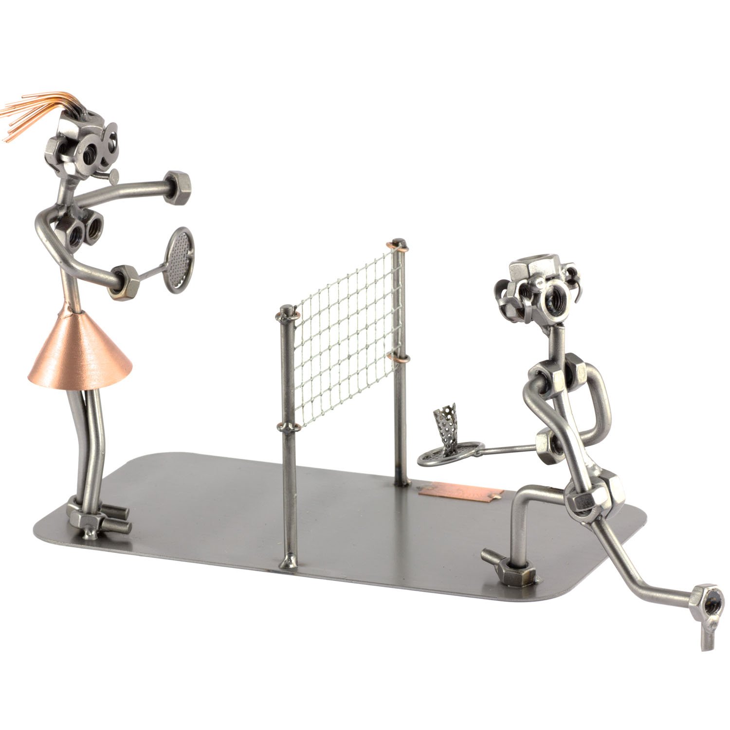 Steelman24 Metallic I Nuts And Bolts Sculpture Badminton 2 Person I Handmade Ornaments I Made In Germany I I Metal Figurine