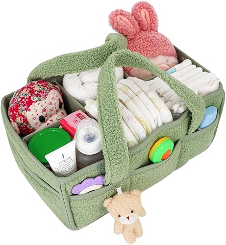 Miniatura 5 de Buzz&Bloom Organizador de pañales de peluche para bebé, elegante cesta de almacenamiento para artículos esenciales para recién nacidos y estación de