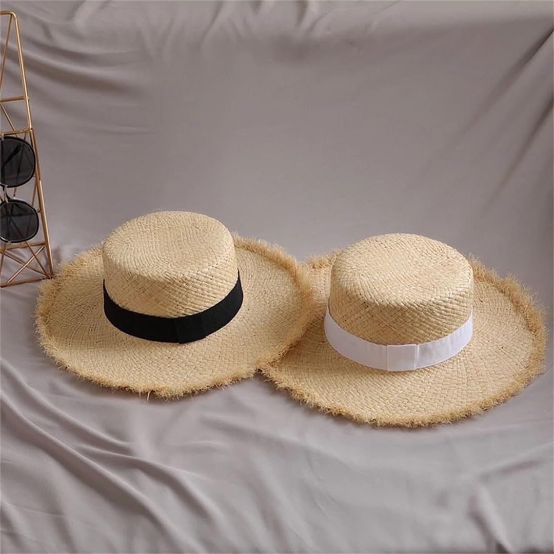 Hgvcfcv Sombrero de rafia para mujer, elegante sombrero de paja para verano, sombrero de vacaciones