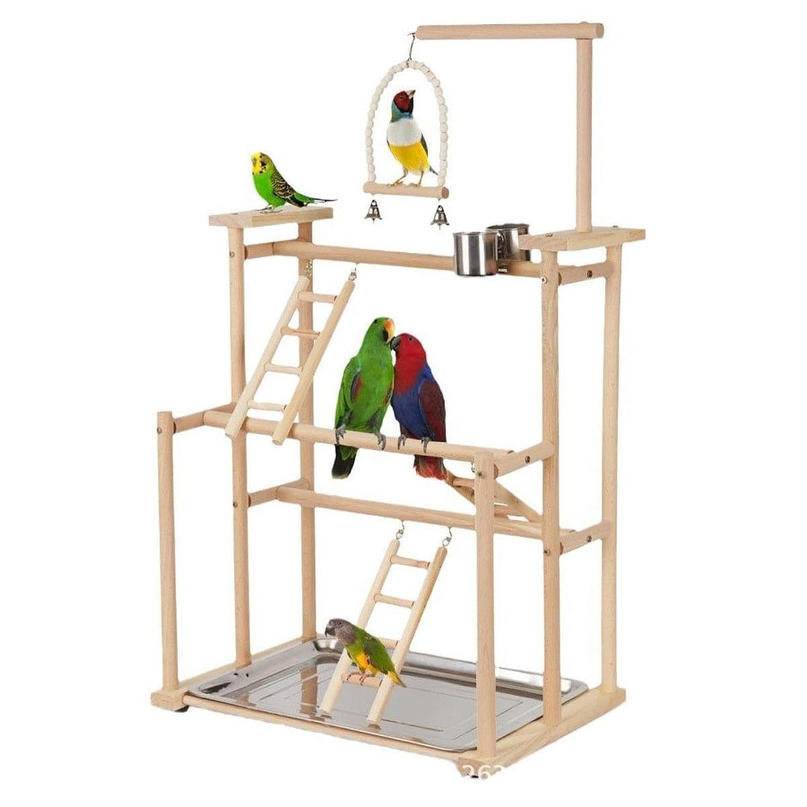 Giocattolo da masticare in legno per uccelli, parco giochi per pappagalli, palestra sicura e divertente per amici pennuti felici, parco giochi per