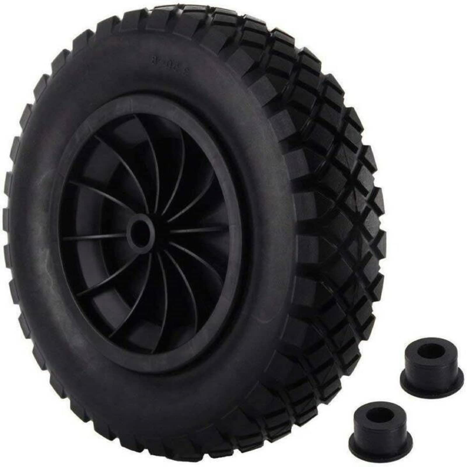 EVERGOODS 14" Wheelbarrow Wheel, PU Solid 3.50-8 Heavy Duty Replacement Tire with Rim for Garden Trolley, Barrow, and Go-Kart (Black)