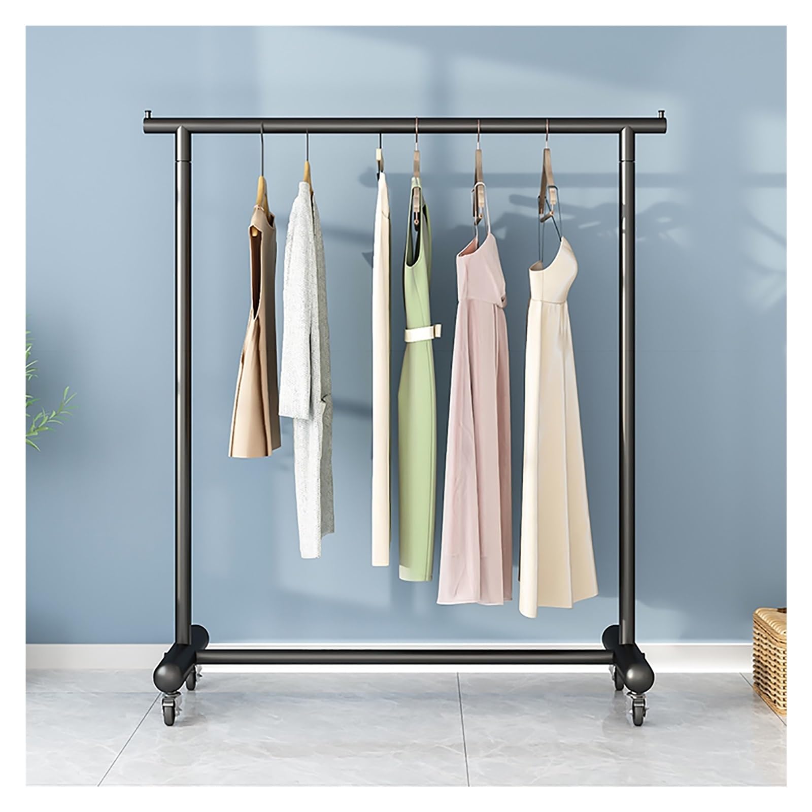 Heavy-Du Verstellbarer Kleiderständer zum Rollen – Metall-Kleiderständer für Mäntel, Hemden, Hosen, Schuhe – Stabiler Stahlständer, platzsparendes Design, Schwarz, 140 x 155 x 40 cm